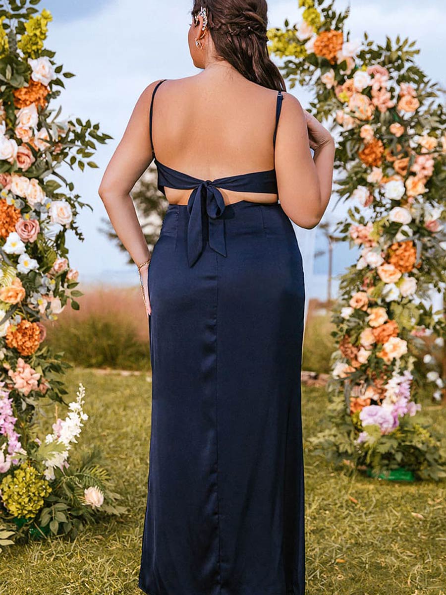 Black Satin Plus Size Bridesmaid Dresses Guest Slip Dark Blue / 16 Black Satin Plus Size Bridesmaid Dresses Guest Slip Dark Blue / 16