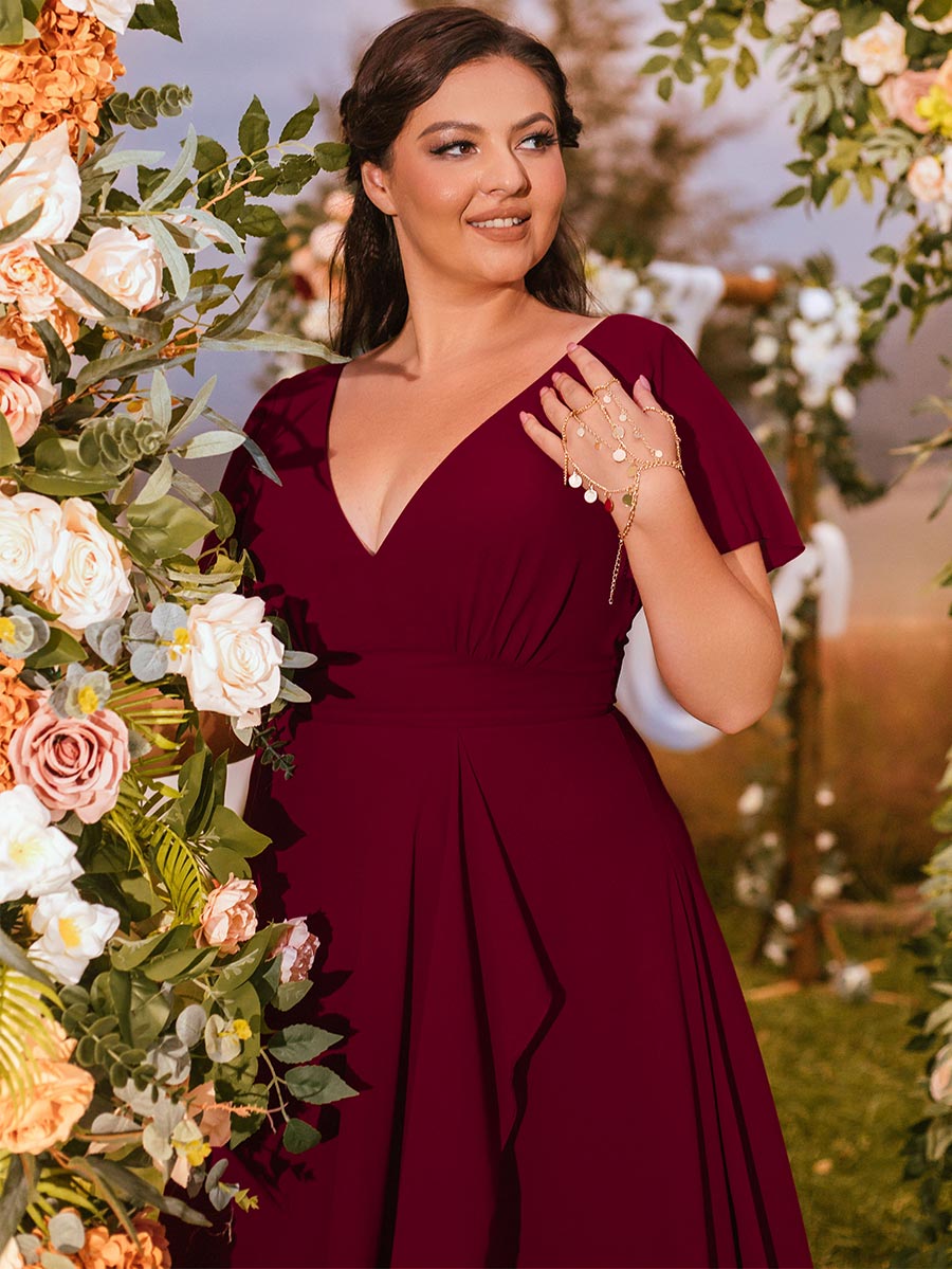 2024 Plus Size Red Bridesmaid Dresses V Neck Chiffon Burgundy / 16 2024 Plus Size Red Bridesmaid Dresses V Neck Chiffon Burgundy / 16