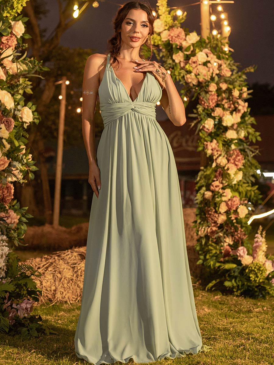 2025 Green Chiffon Bridesmaid Dresses A Line Petite V Neck Green / 10 2025 Green Chiffon Bridesmaid Dresses A Line Petite V Neck Green / 10