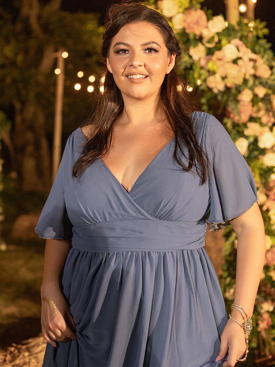 2025 Plus Size Mother Of Groom Dress Dusty Blue V Neck A line