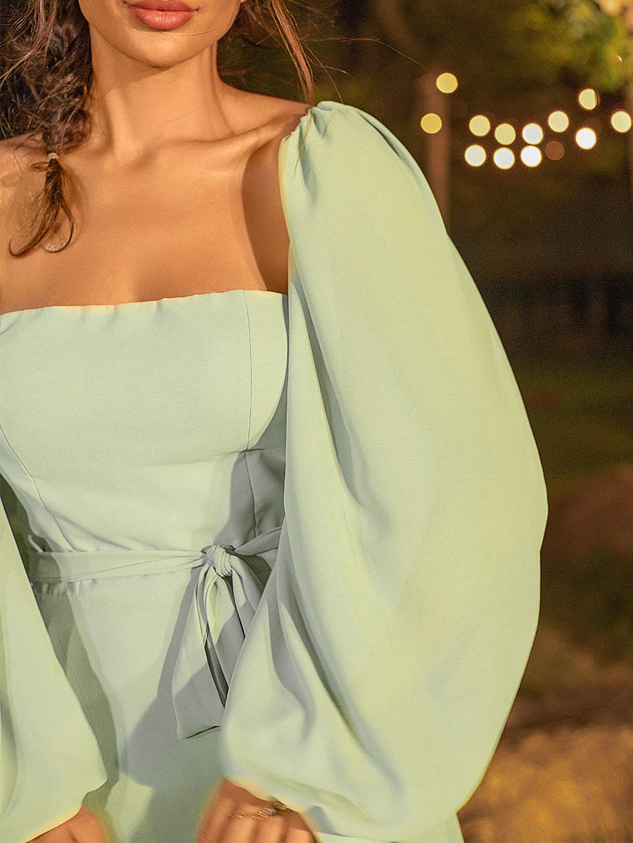 2025 Detachable Puff Sleeve Bridesmaid Dresses Green Chiffon Sage Green / 6 2025 Detachable Puff Sleeve Bridesmaid Dresses Green Chiffon Sage Green / 6