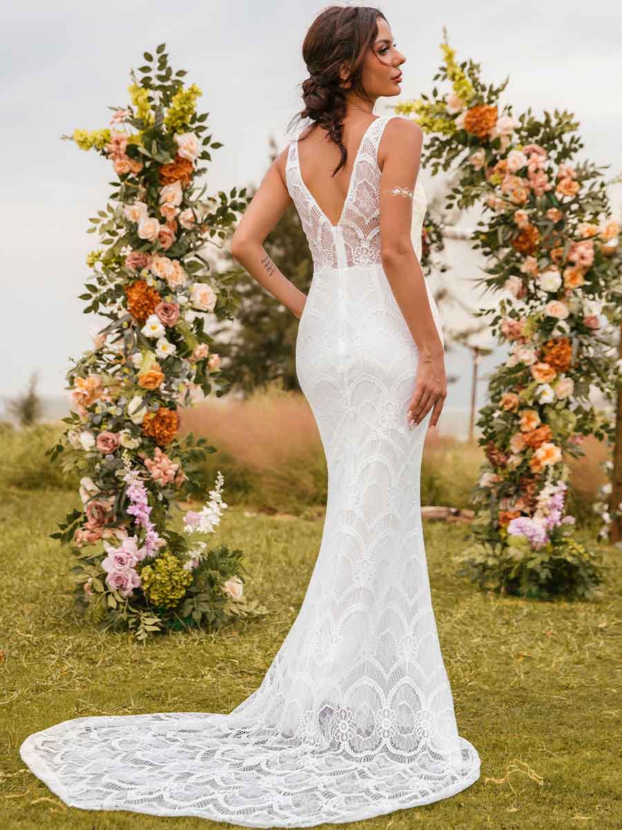 Boho Mermaid Wedding Dress Petite Casual Lace Gowns – BRIDALVENUS