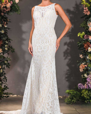 Sleeveless Lace Mermaid Wedding Dress Open Back