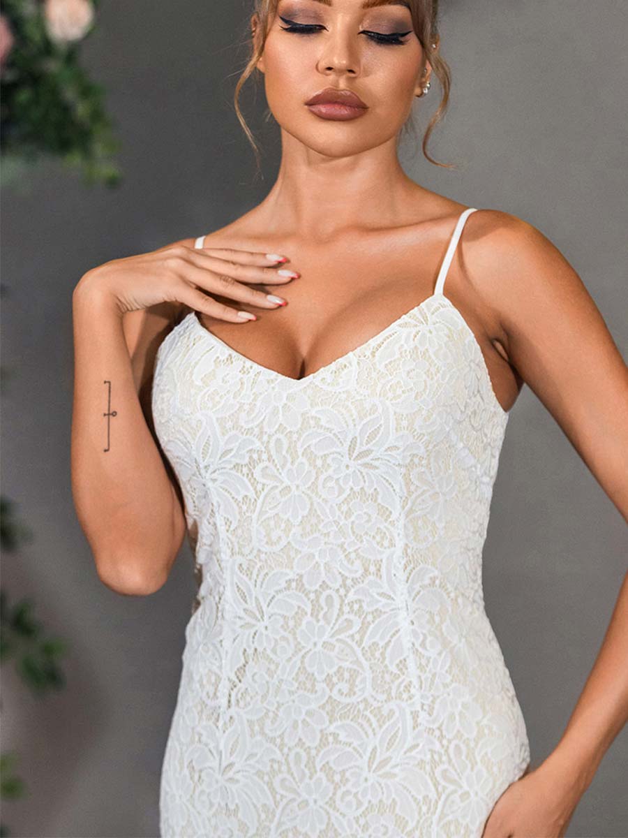 Mermaid Lace Slip Sleeveless V-Neck Wedding Dresses WFGQ1059