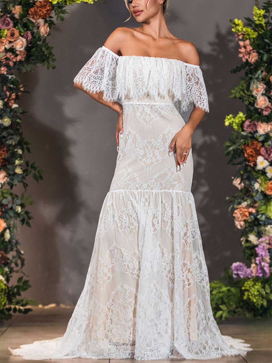 Lace Flutter Sleeve Fit And Flare Dress Lace Flutter Sleeve Wedding Dress Mermaid Off Shoulder Lace Flutter Sleeve Fit And Flare Dress Lace Flutter Sleeve Wedding Dress Mermaid Off Shoulder