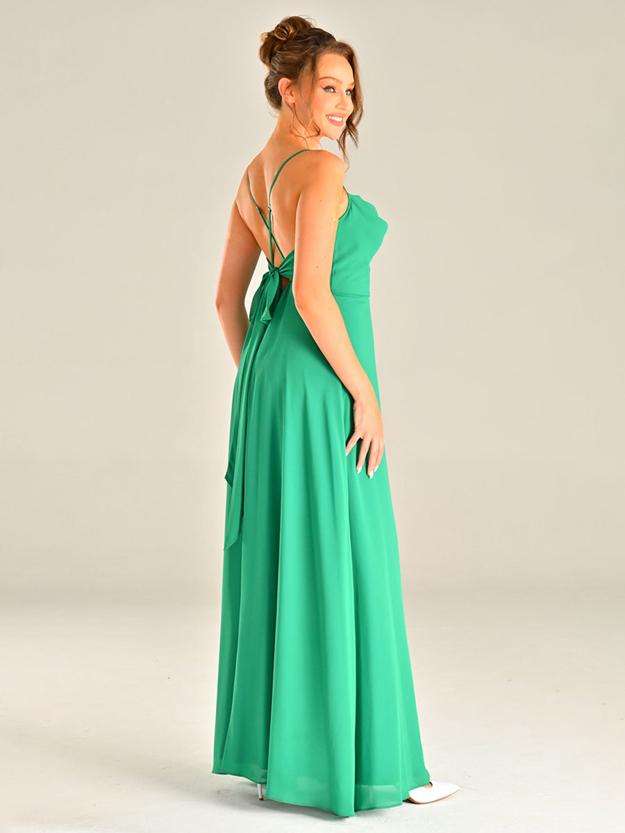 Boho Green Bridesmaid Dresses Cowl Neck Sleeveless