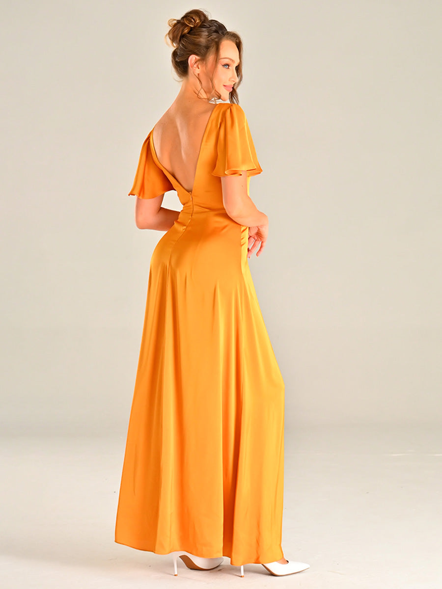 Golden Yellow Bridesmaid Dress Chiffon High Slit Orange / 0 Golden Yellow Bridesmaid Dress Chiffon High Slit Orange / 0