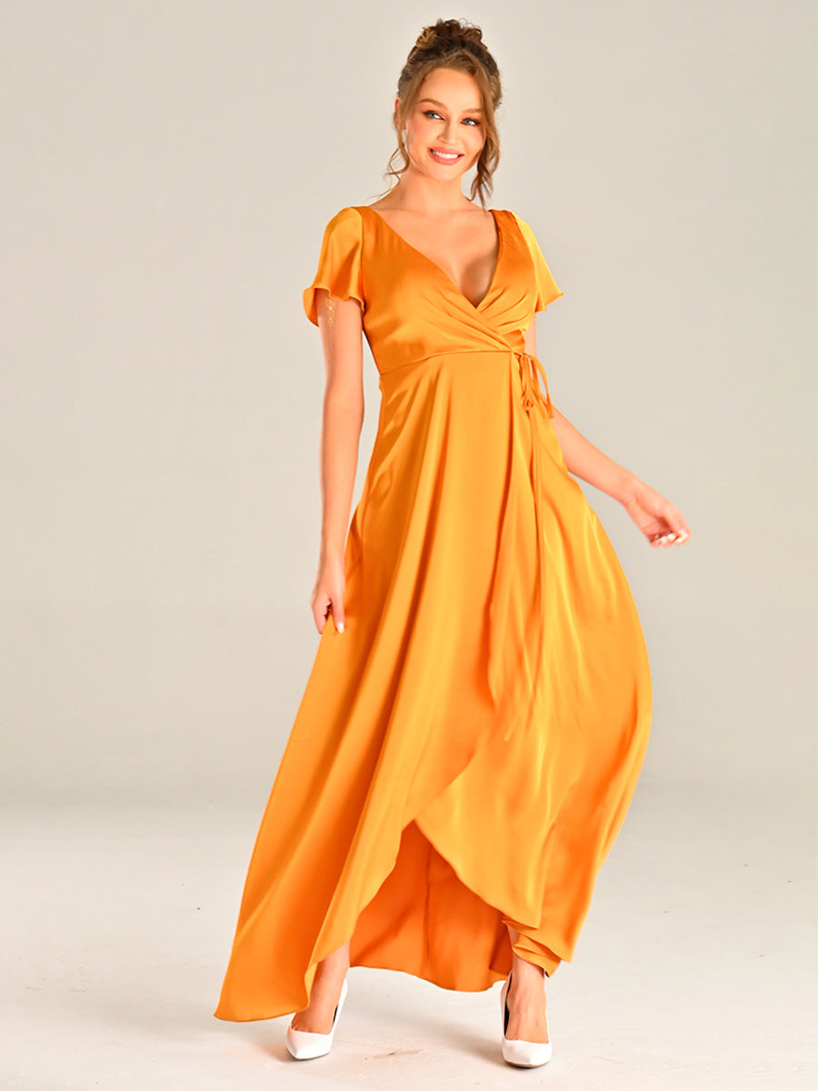 Golden Yellow Bridesmaid Dress Chiffon High Slit Orange / 0 Golden Yellow Bridesmaid Dress Chiffon High Slit Orange / 0