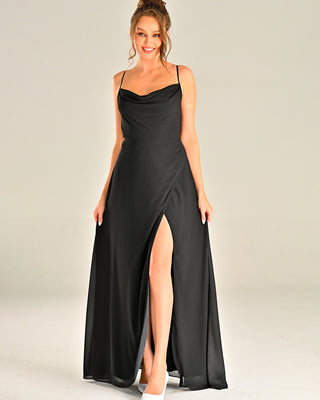 Black Cowl Neck Maxi Dress Slip bridesmaid Wedding Guest