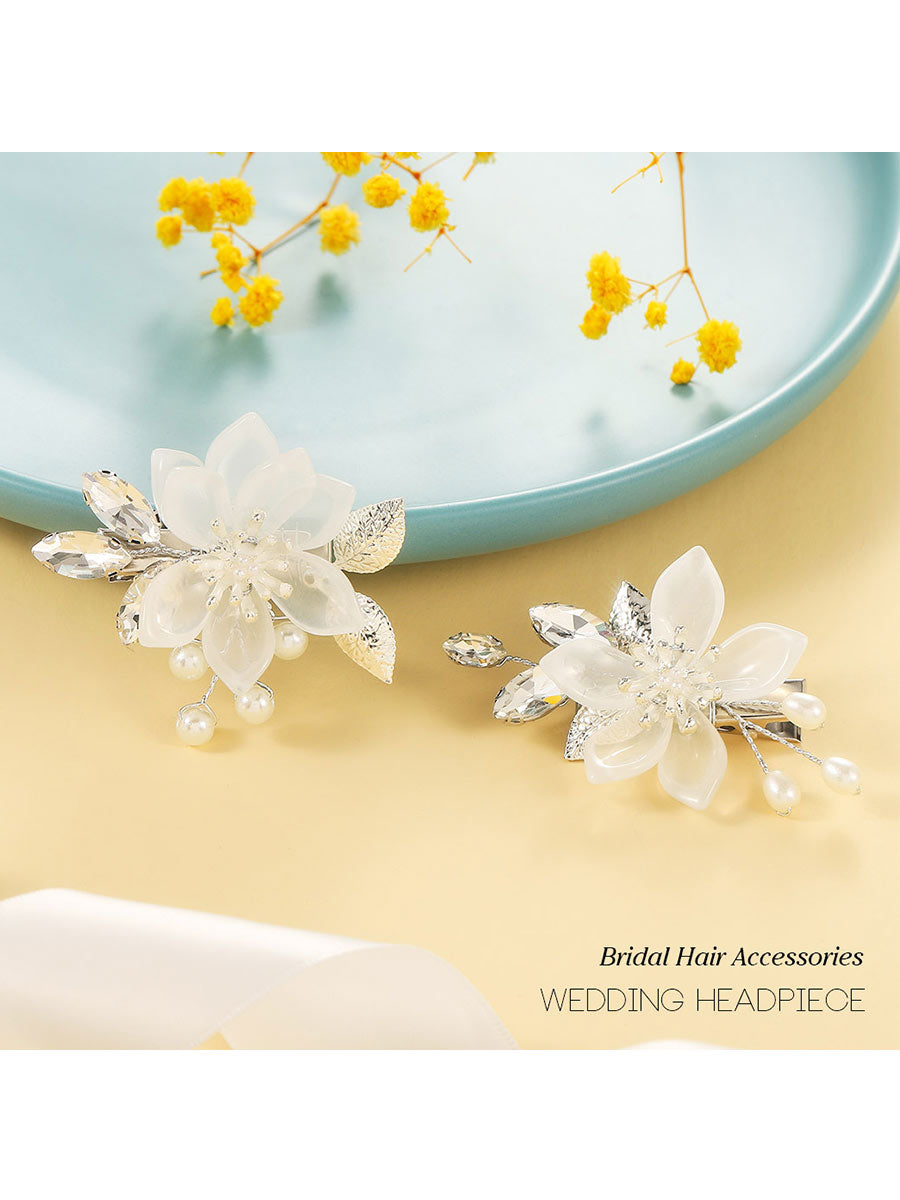 Blume Hochzeit Haarspangen Silber Blatt Haarspange Kristall Haarnadeln Braut Haarschmuck für Frauen 