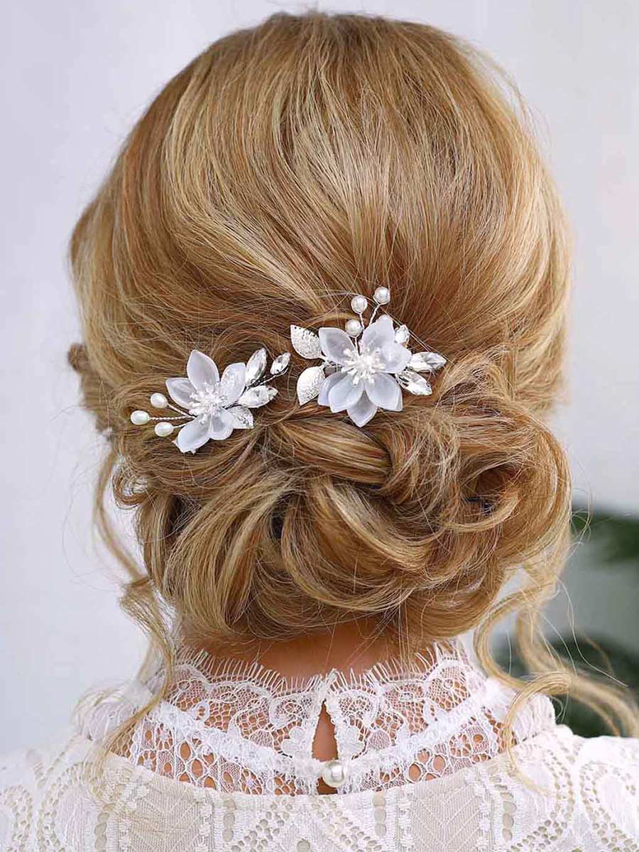 Horquillas para el pelo de boda con flores, pasador de pelo de hoja plateada, horquillas de cristal, accesorios para el cabello de novia para mujer 