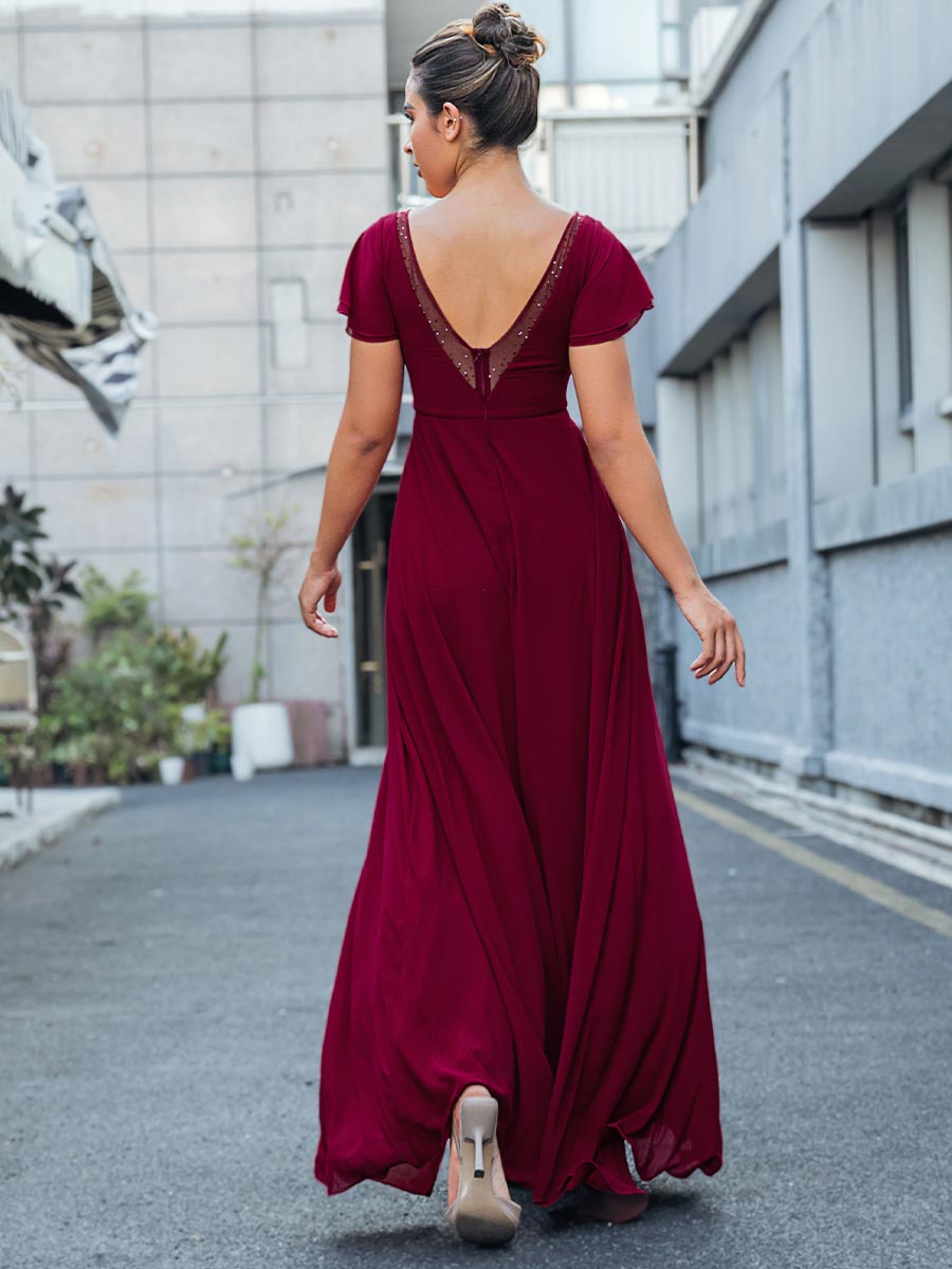2025 Wine V-Neck Burgundy Chiffon Bridesmaid Dresses Burgundy / 14 2025 Wine V-Neck Burgundy Chiffon Bridesmaid Dresses Burgundy / 14