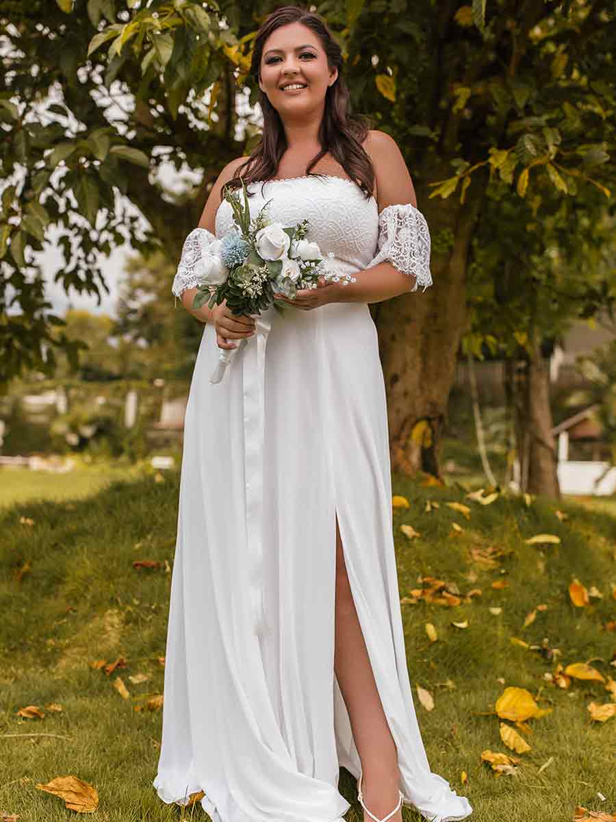 off shoulder plus size wedding dress 2024 Off Shoulder Plus Size Wedding Dress Simple A-Line White / Customized