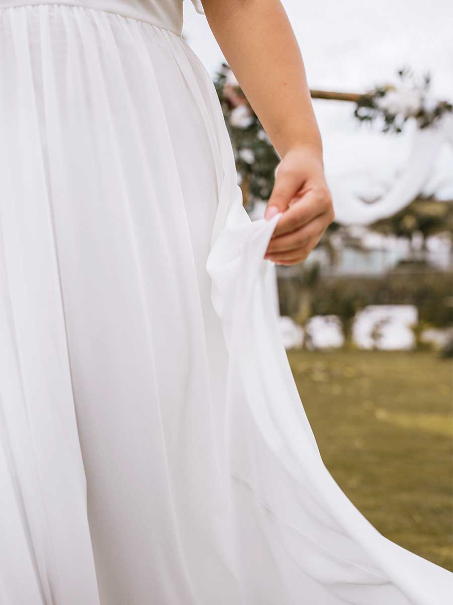 Plus Size Flutter Sleeve Wedding Dresses Chiffon A-Line White / US:16-18 Plus Size Flutter Sleeve Wedding Dresses Chiffon A-Line White / US:16-18