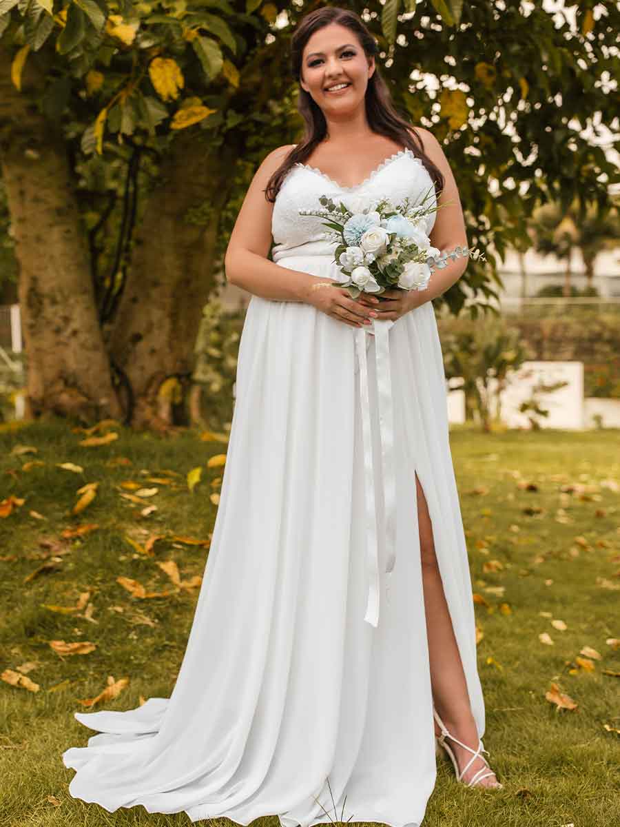 Boho Plus Size Wedding Dresses Beach Casual Plus Size V-neck Sleeveless Wedding Dress TANYA BRIDAL Boho Plus Size Wedding Dresses Beach Casual Plus Size V-neck Sleeveless Wedding Dress TANYA BRIDAL