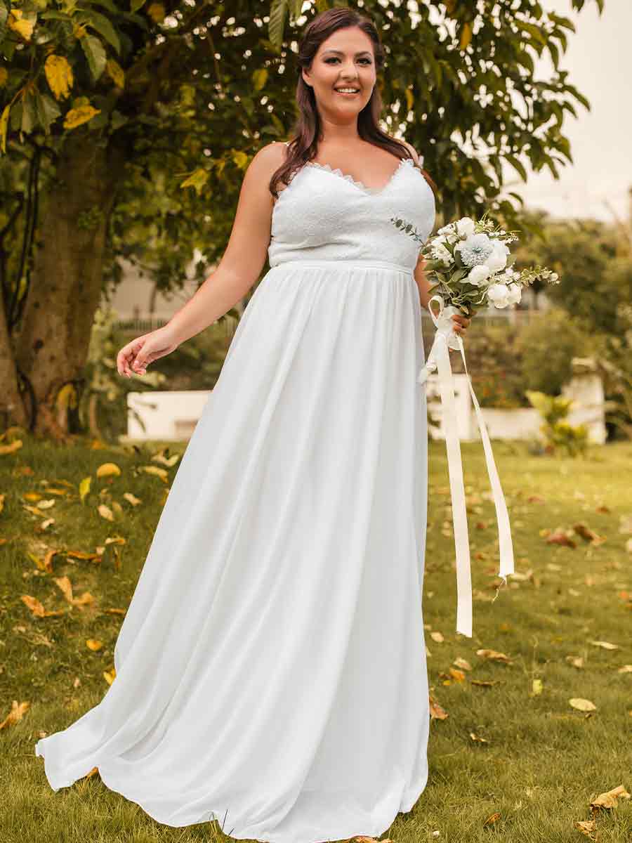 Plus Size A-line chiffon V-neck Sleeveless Country Wedding dresses