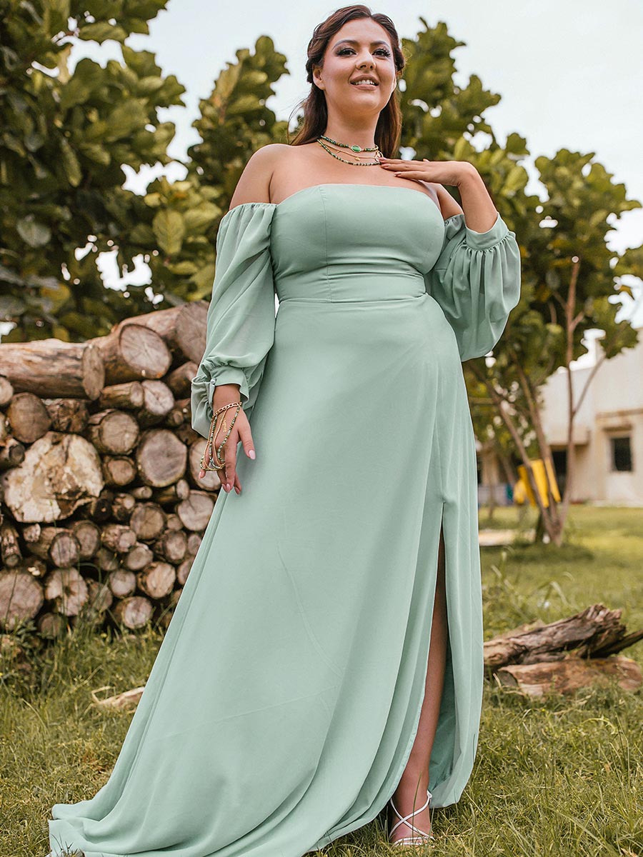 2025 Plus Size Sage Green Bridesmaid Dresses Chiffon Puffed Sleeves Sage Green / 20 2025 Plus Size Sage Green Bridesmaid Dresses Chiffon Puffed Sleeves Sage Green / 20