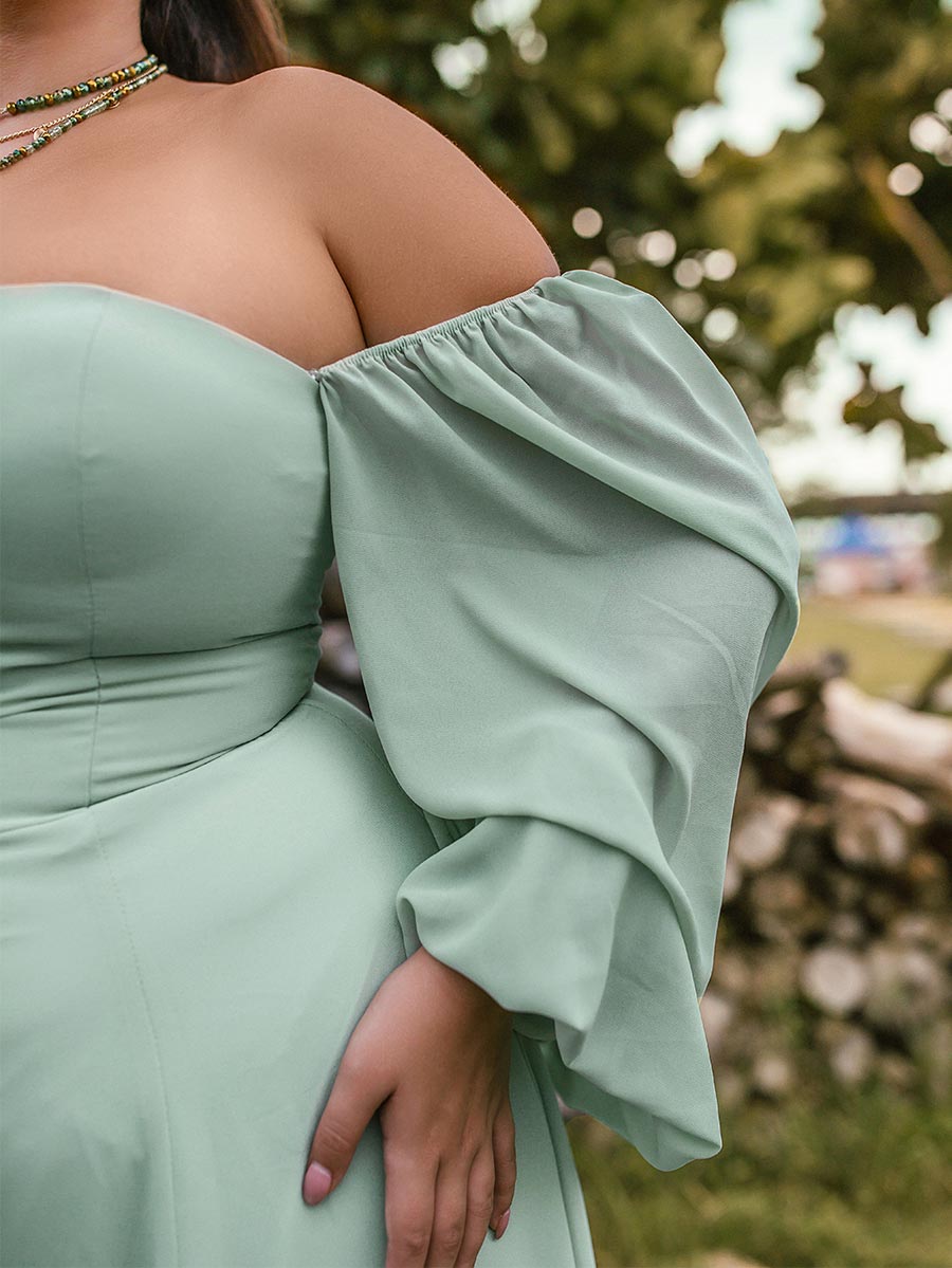 2025 Plus Size Sage Green Bridesmaid Dresses Chiffon Puffed Sleeves Sage Green / 20 2025 Plus Size Sage Green Bridesmaid Dresses Chiffon Puffed Sleeves Sage Green / 20