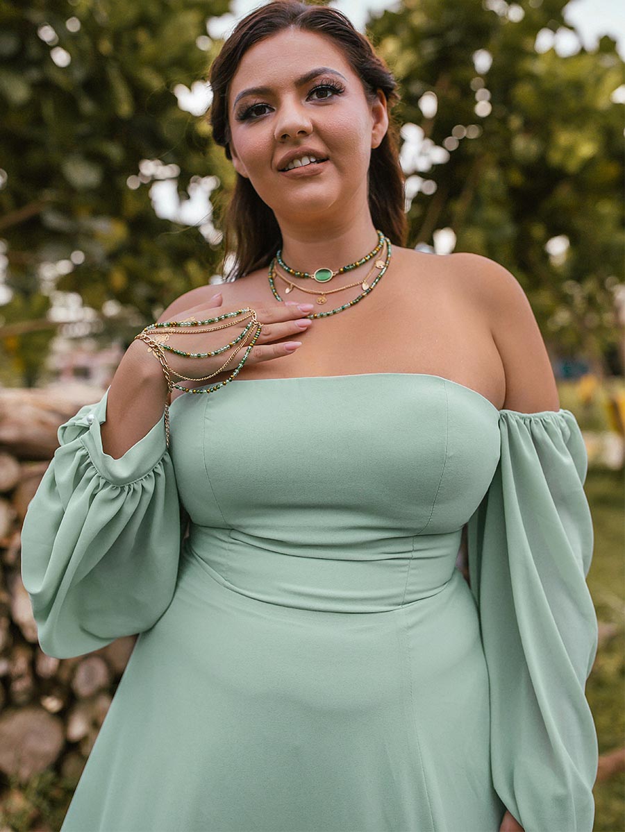 2025 Plus Size Sage Green Bridesmaid Dresses Chiffon Puffed Sleeves Sage Green / 20 2025 Plus Size Sage Green Bridesmaid Dresses Chiffon Puffed Sleeves Sage Green / 20