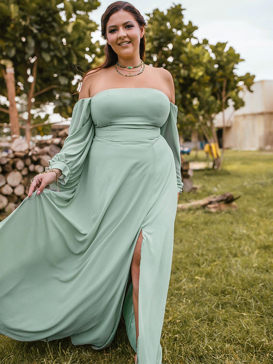 2025 Plus Size Sage Green Bridesmaid Dresses Chiffon Puffed Sleeves Sage Green / 20 2025 Plus Size Sage Green Bridesmaid Dresses Chiffon Puffed Sleeves Sage Green / 20