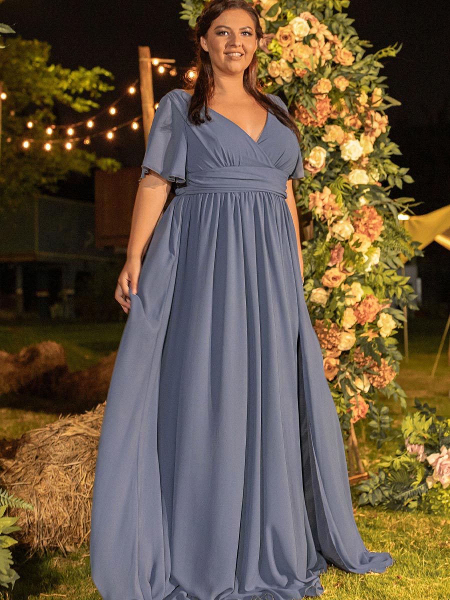 2025 Plus Size Mother Of Groom Dress Dusty Blue V Neck A line