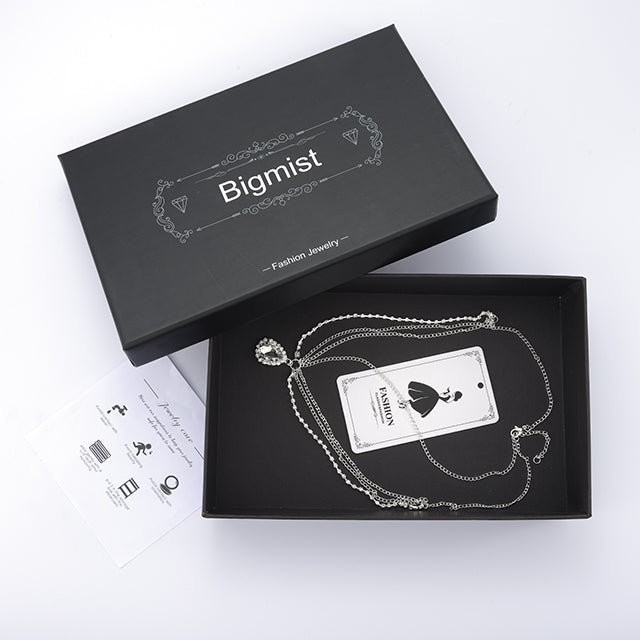 Bigmist Crystal Pendant Head Chain Silver Rhinestone Gyspy Headpiece Layered Hair Accessories for Women