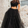 A-line Short Sleeve Two-piece Tulle Lace Boho Wedding Dresses