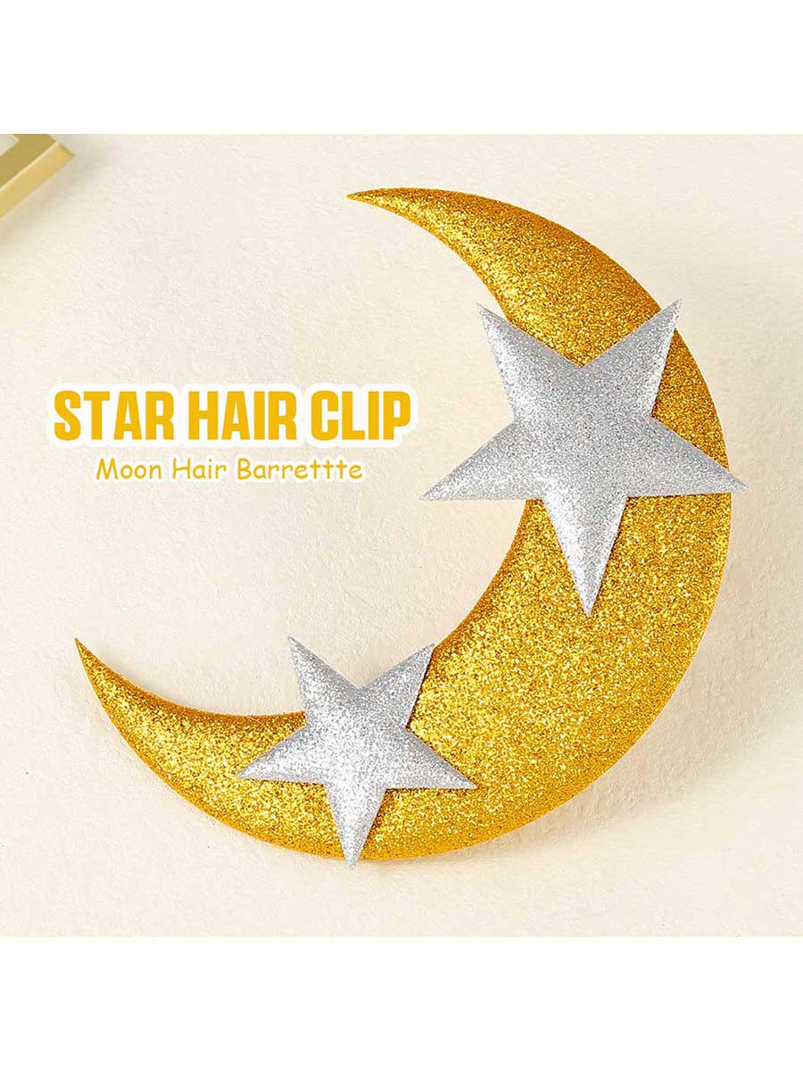 Pinza para el pelo con forma de estrella, pasador para el pelo con forma de luna dorada brillante, accesorios para el cabello para fiesta y boda