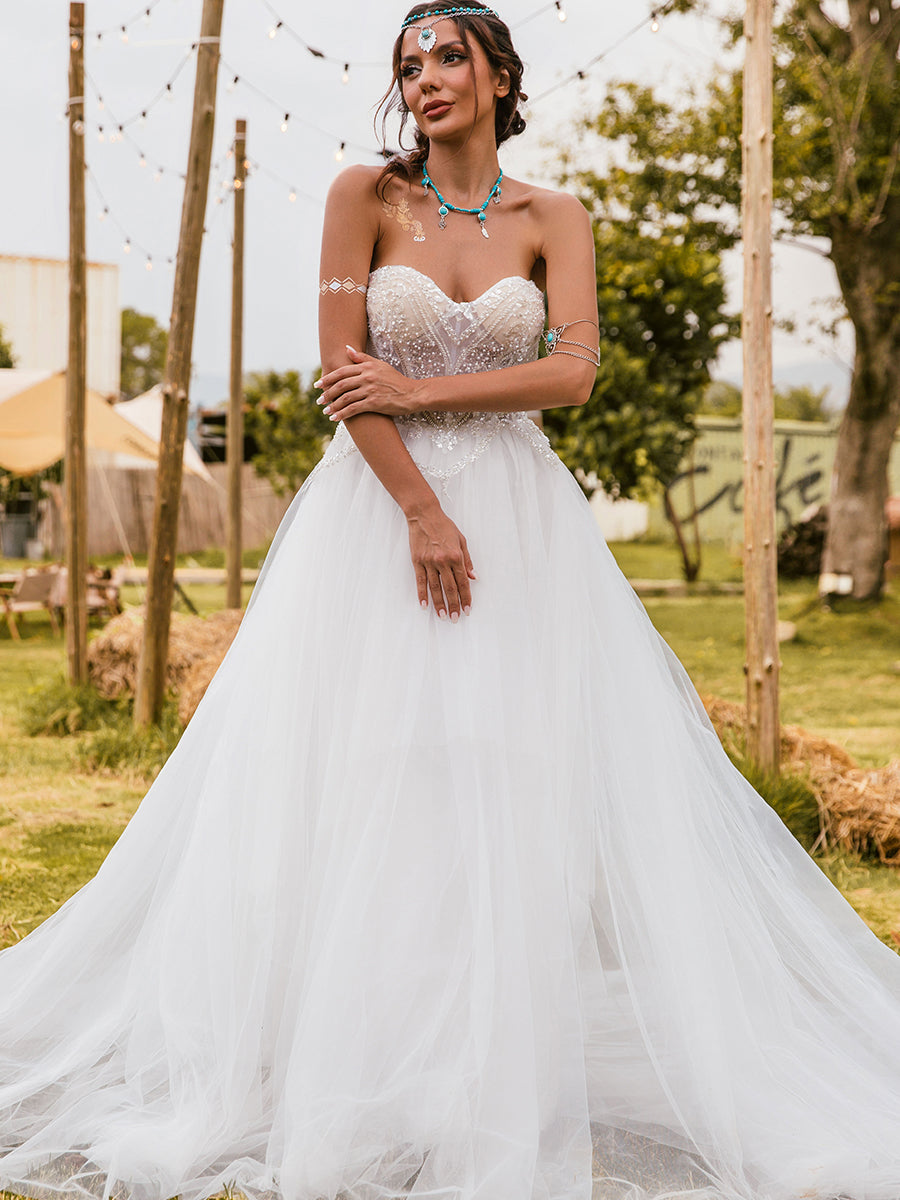 High Low Country Wedding Dress A-line Tulle Strapless White / US:4-6 High Low Country Wedding Dress A-line Tulle Strapless White / US:4-6