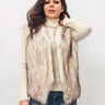 Sleeveless Faux Fur Jacket - Women's White Brown Elegant Layer